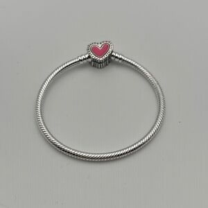 Pink Heart Silver Bracelet - Keith Haring inspired - 17 inches long